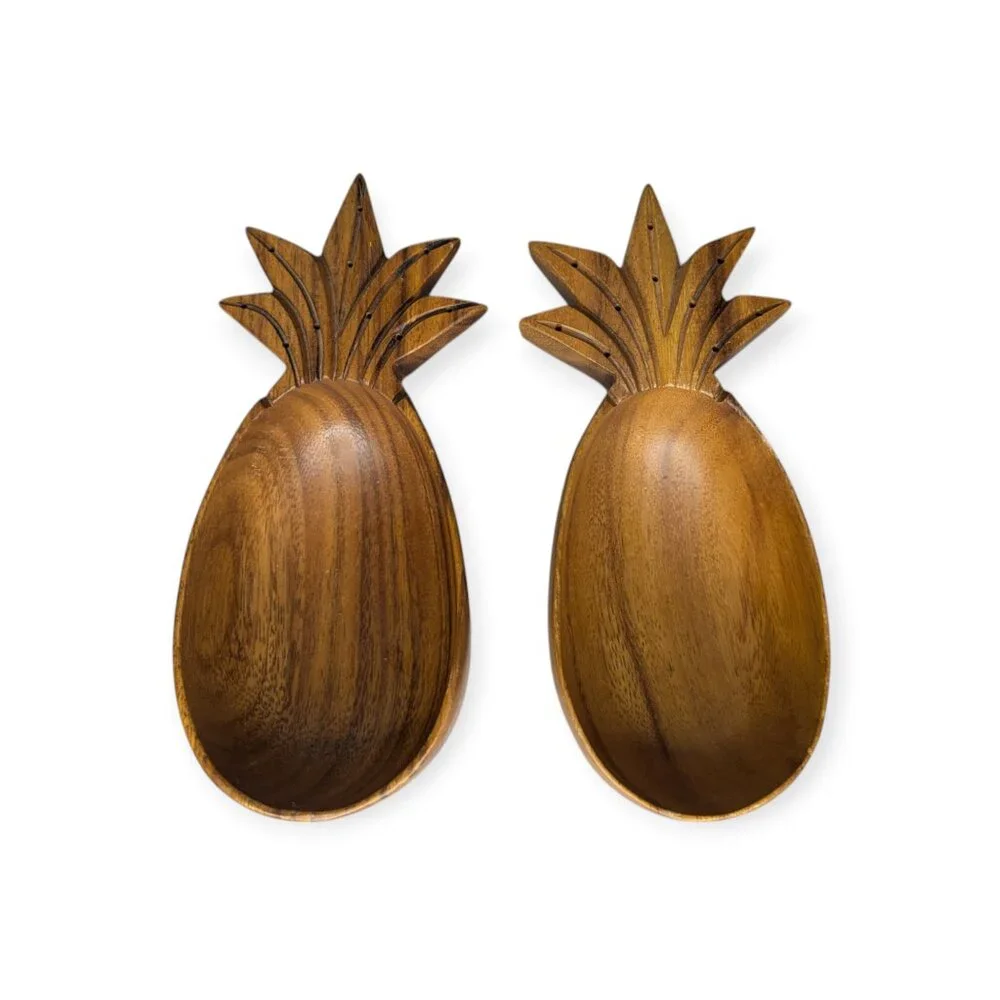 Vintage Monkey Pod Wood Carved Pineapple Shaped Wooden Bowls/Dishes Set …